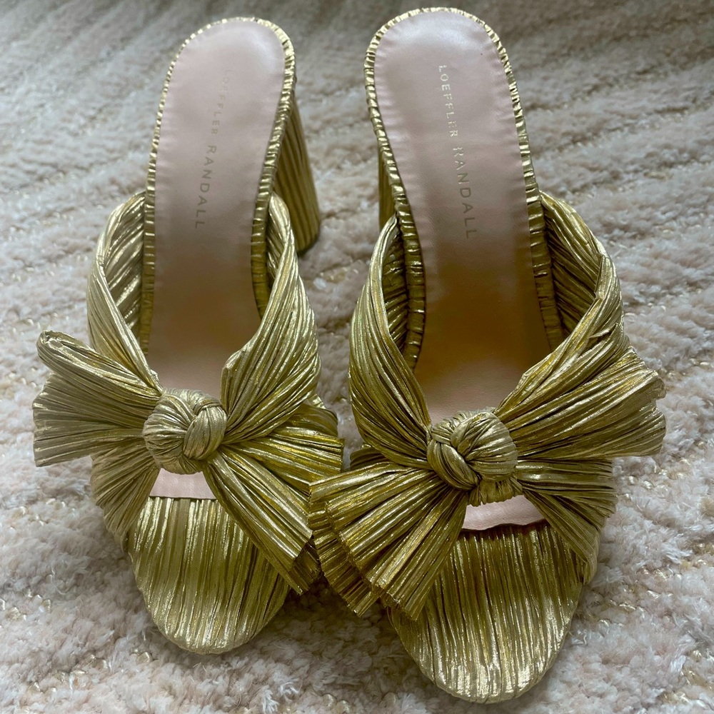 Beautiful gold Loeffler Randall bow heels